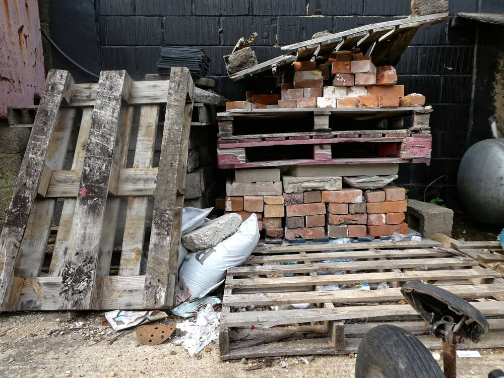 Palletized bulk brick inventory staged for commercial supply